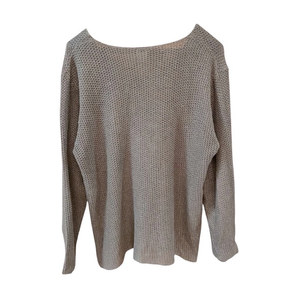Eileen Fisher Women's 100% Linen V-Neck Sweater Size L Gray/Taupe Lightweight - Picture 3 of 11